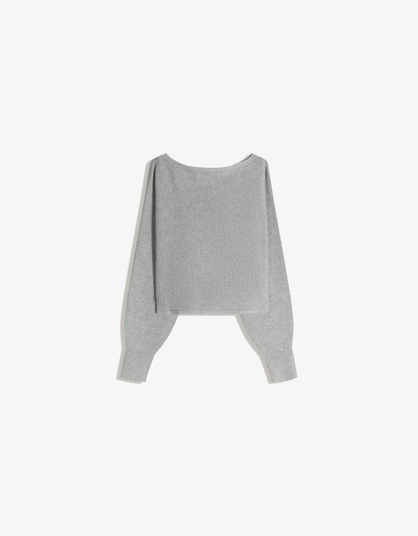 Braided boat neck jumper-Grey