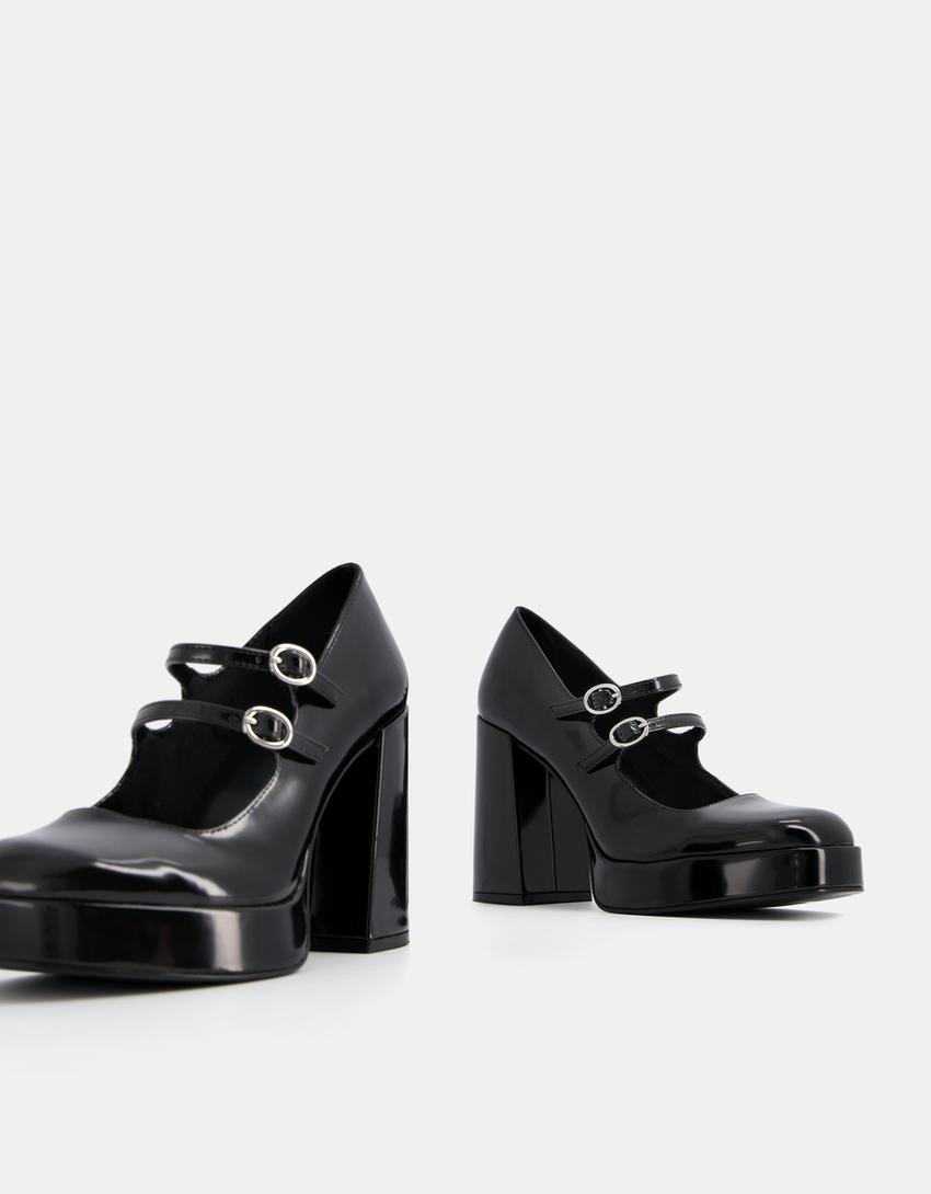 High-heel platform shoes with straps-BLACK