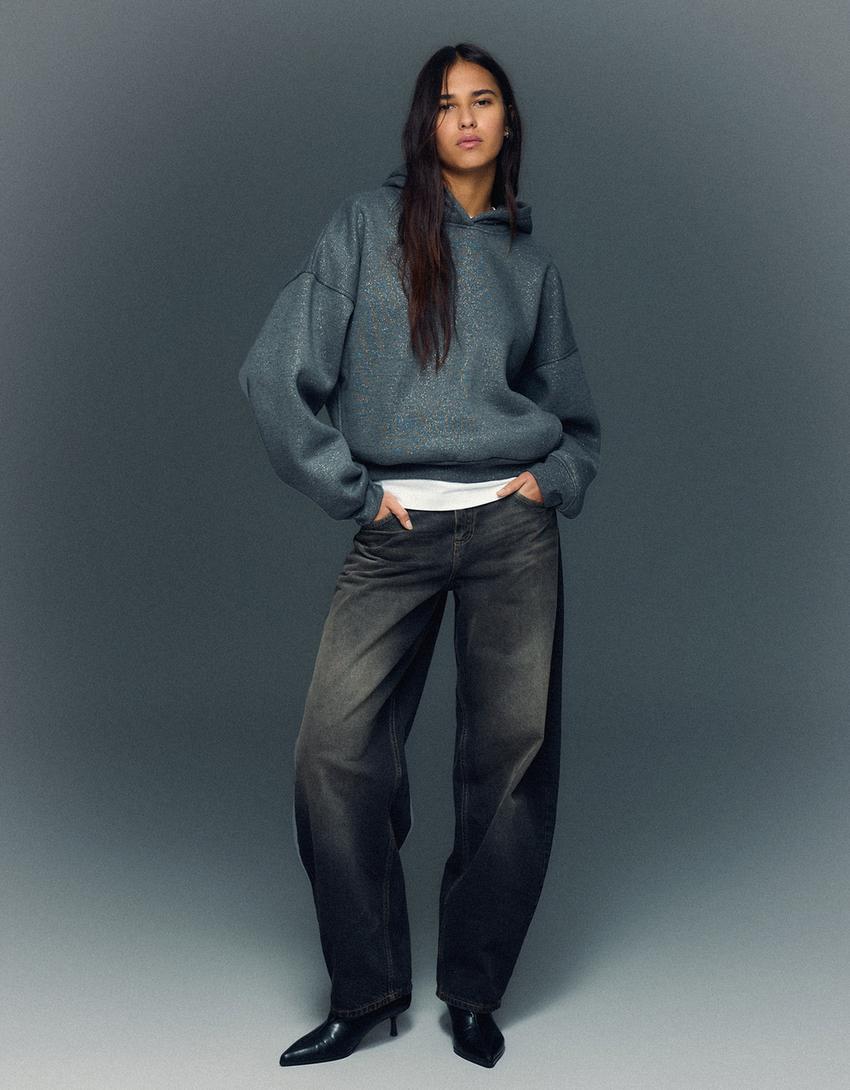 Sudadera capucha purpurina-Gris