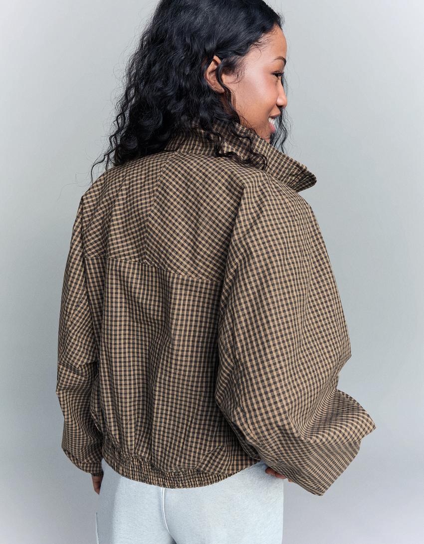 Cazadora print cuadros-Camel