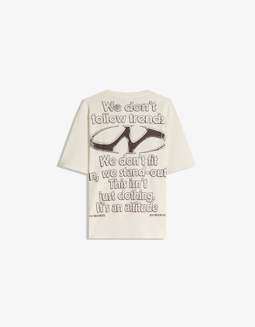 Kısa kollu baskılı tişört-Kirli beyaz