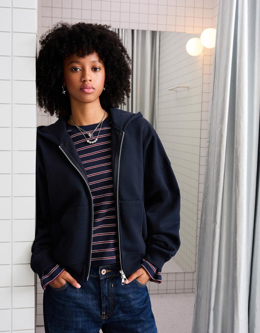 Oversize zip-up hoodie-Navy