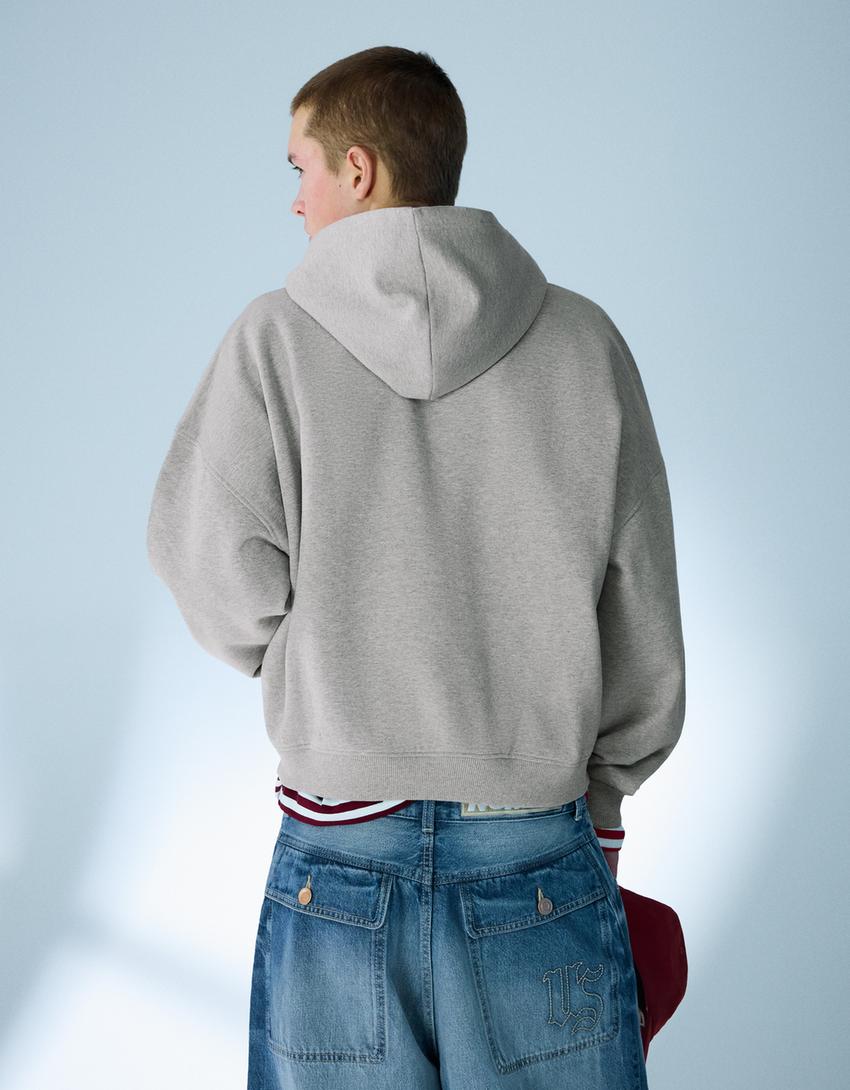 Boxy crop zip sweatshirt-Grey