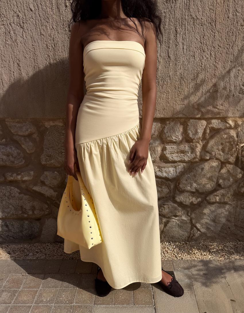 فستان قصير بأكتاف مكشوفة-أصفر