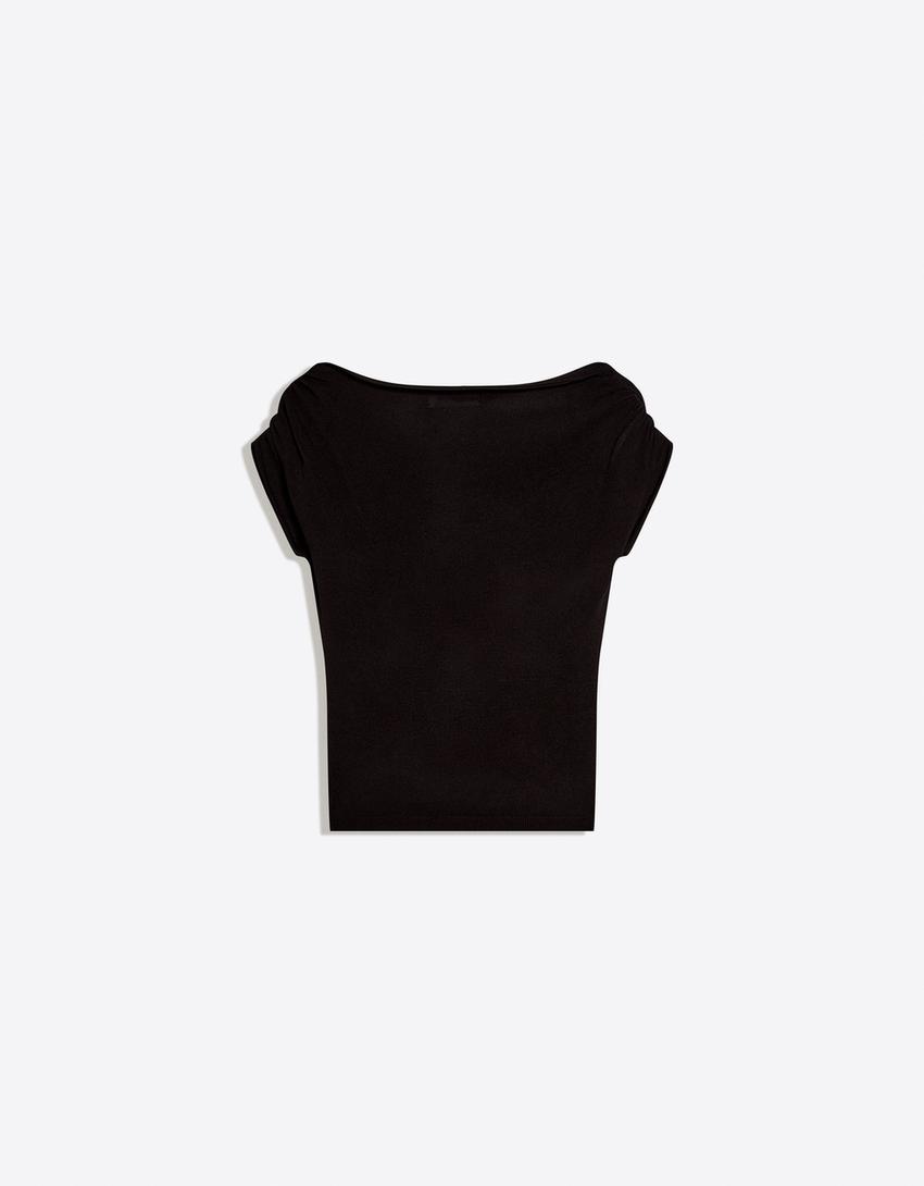 Asymmetrisches Shirt mit Gürtel-Schwarz