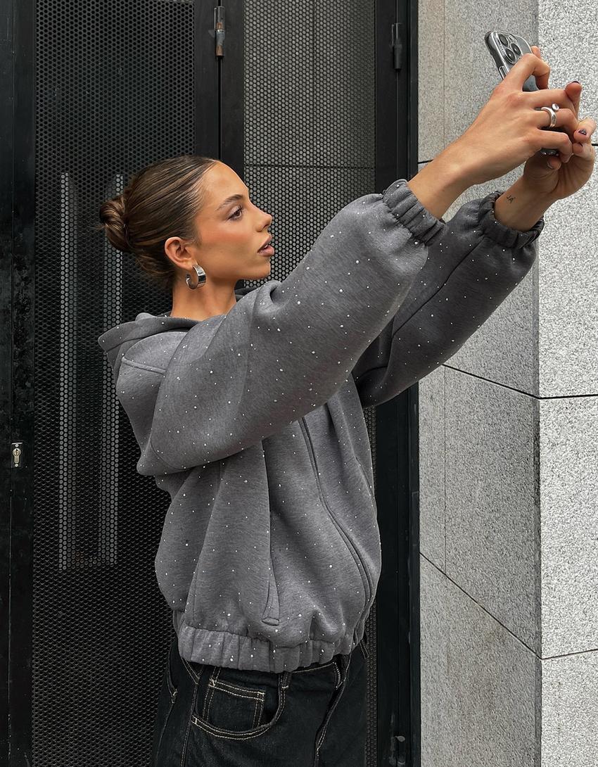 Sweat effet néoprène brillant-Gris foncé