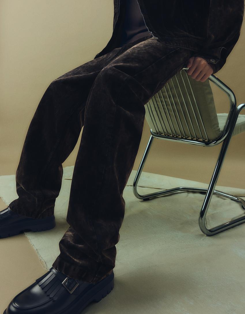 Jeans baggy desfiado-Marrom