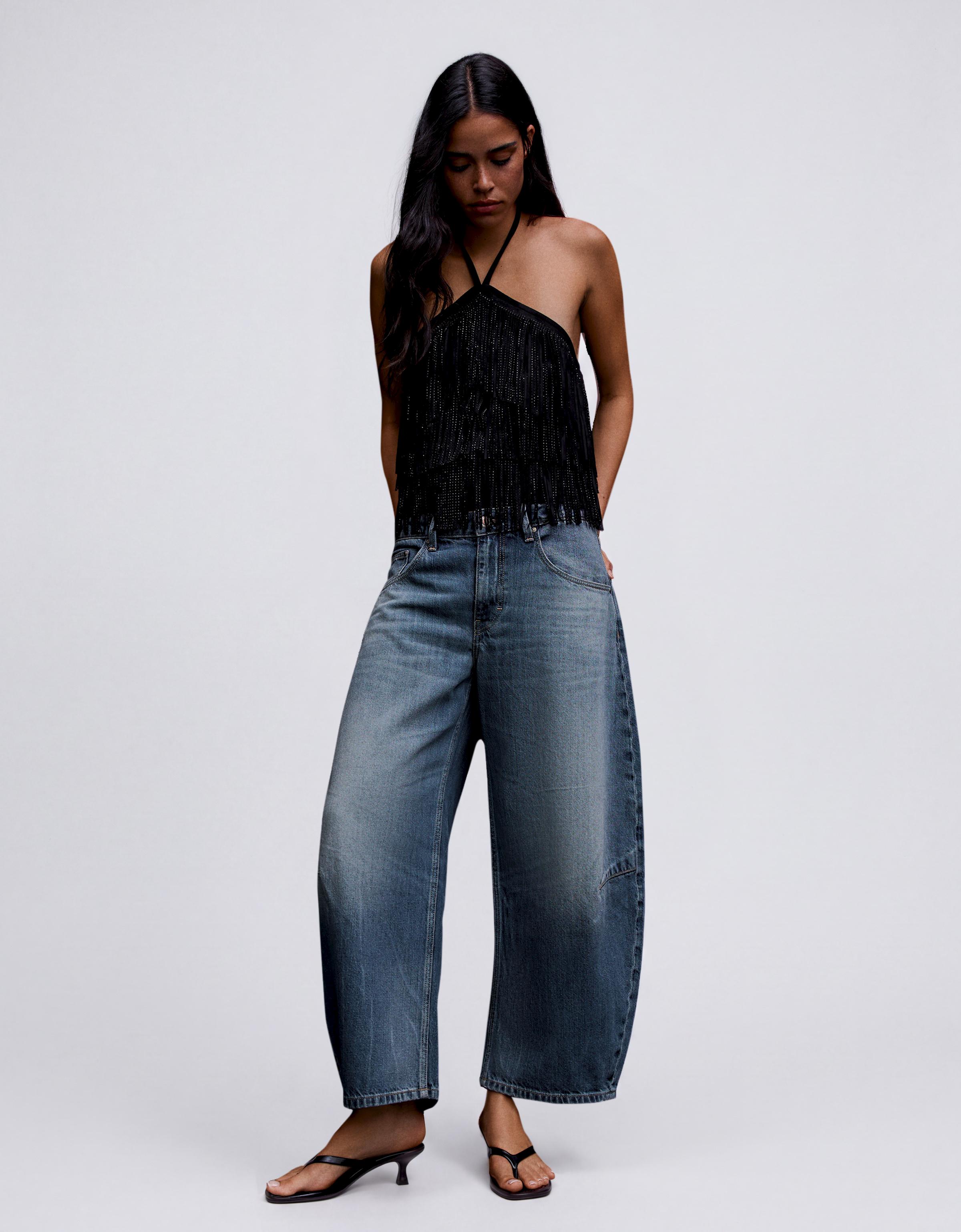 Cropped barrel-leg jeans — Light blue