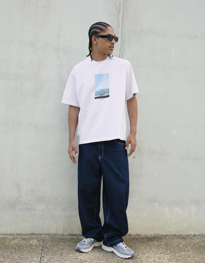 Short sleeve T-shirt with print-White