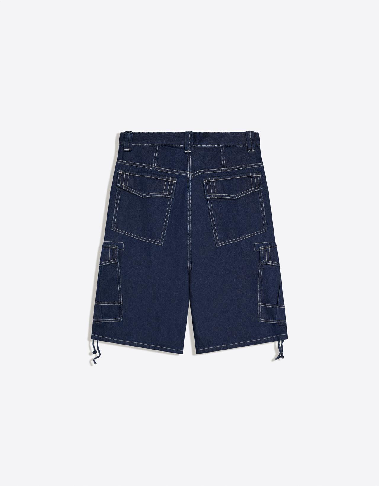 Denim cargo parachute Bermuda shorts — Navy
