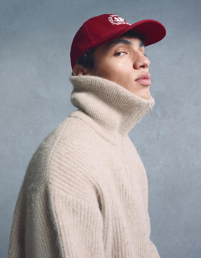 Pull col zippé-Beige