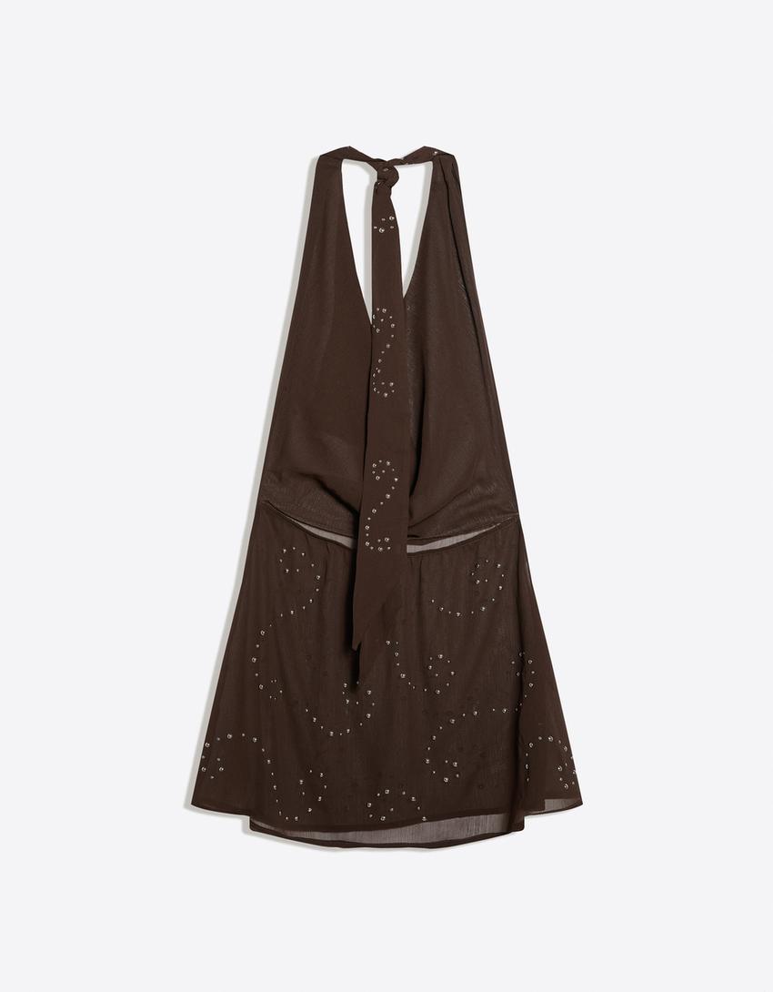 Vestido mini tachas-Marrón