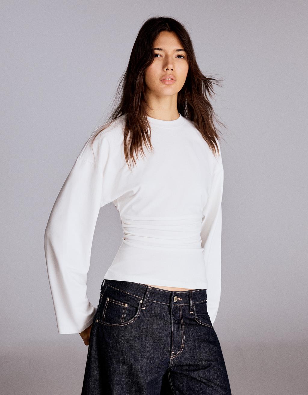 Ruched long sleeve T-shirt