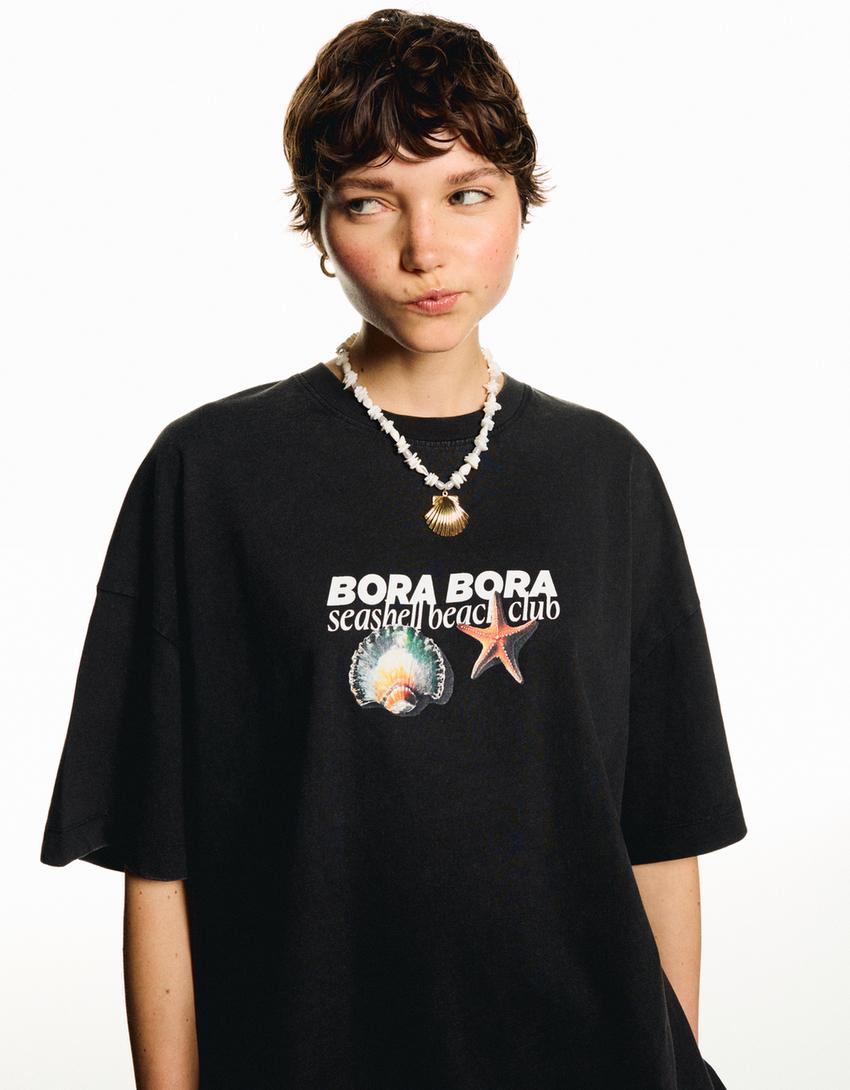T-shirt manches courtes imprimé-Gris-1
