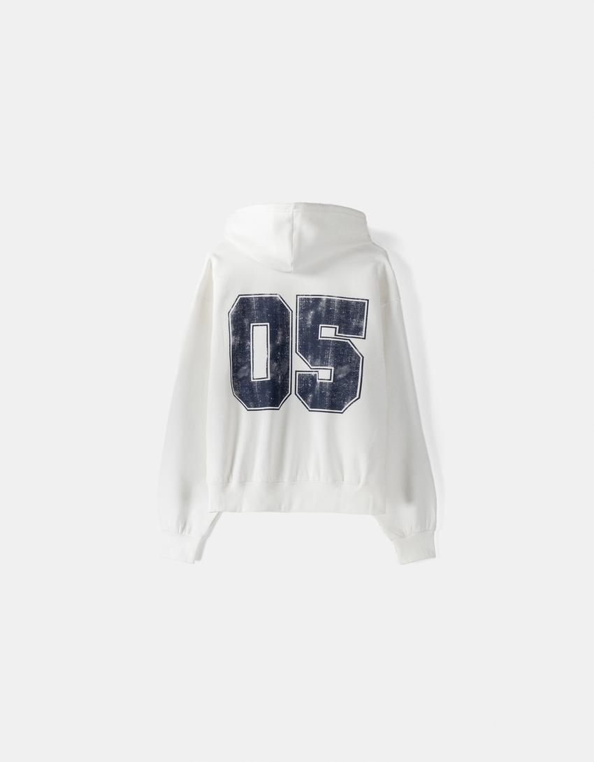 Zip-up print hoodie-Off white-5
