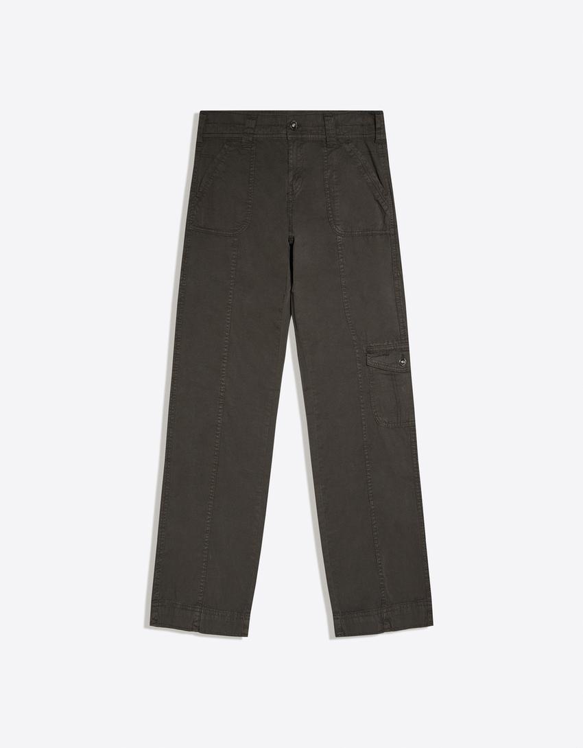 Straight fit cargo trousers-Khaki