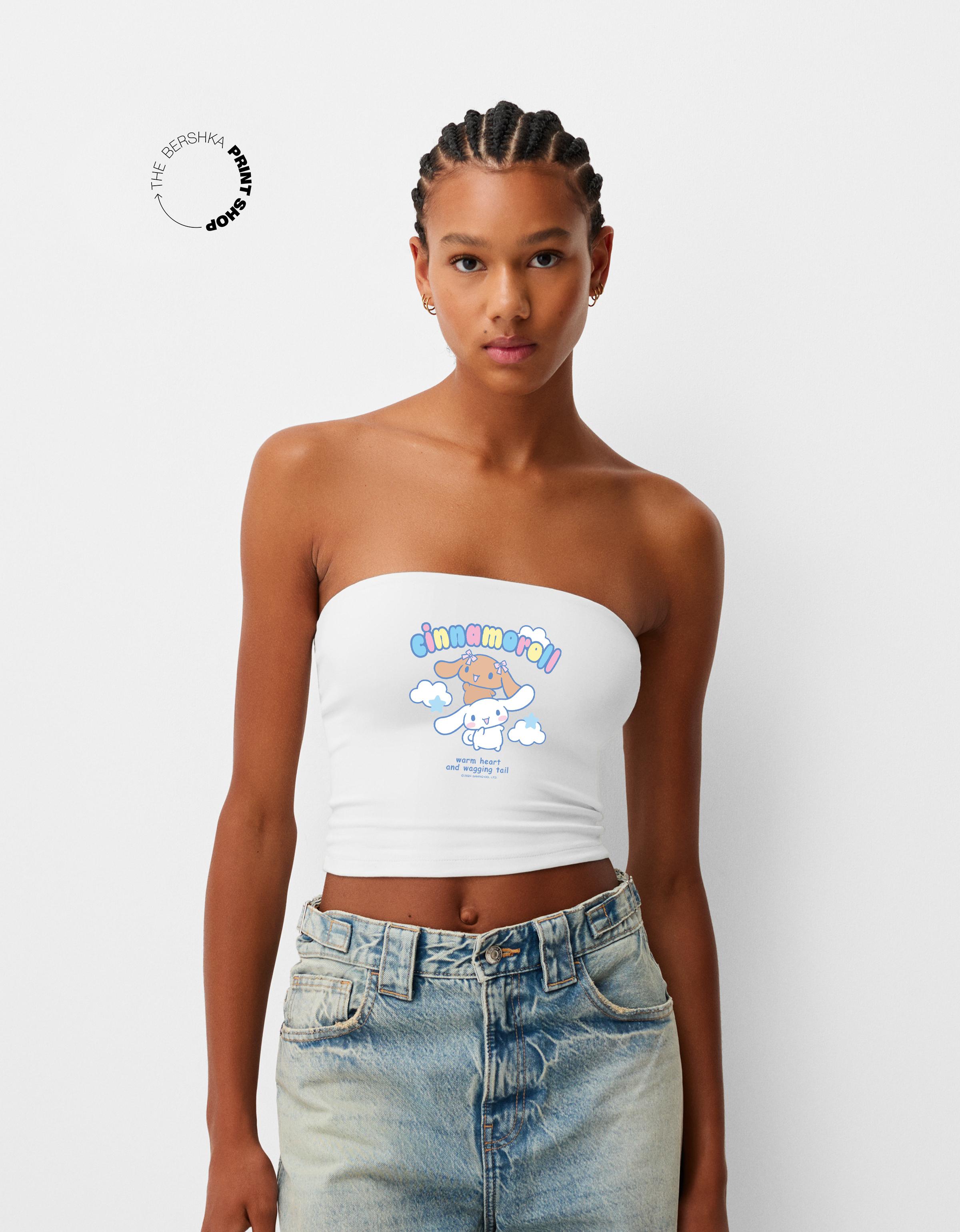 Bershka Bandeau-Top Cinnamoroll Mit Print Damen M Weiss