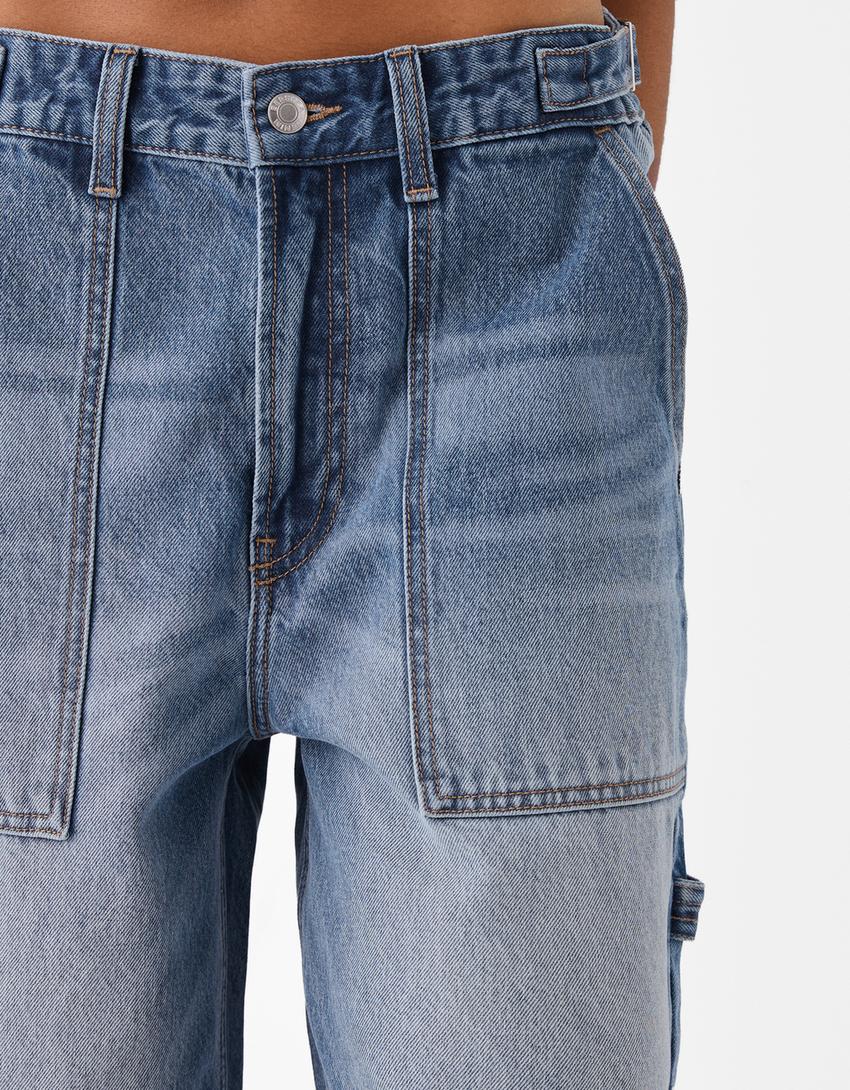 شورت برمودا دنيم بقصة بالون وساق عريضة-أزرق فاتح-5