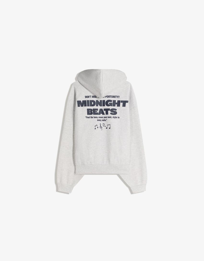 Sudadera oversize capucha print-Gris