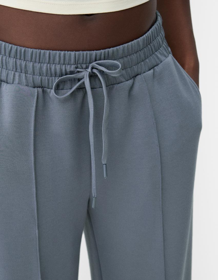 Pantalón wide leg soft touch-Gris oscuro-5