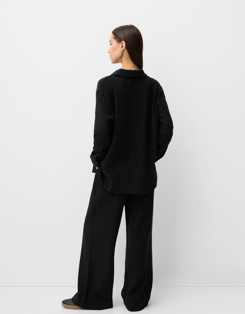 Double fabric chiffon trousers-Black-2