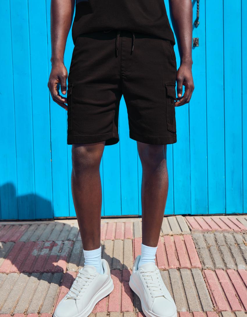 Regular fit kargo bermuda-Siyah