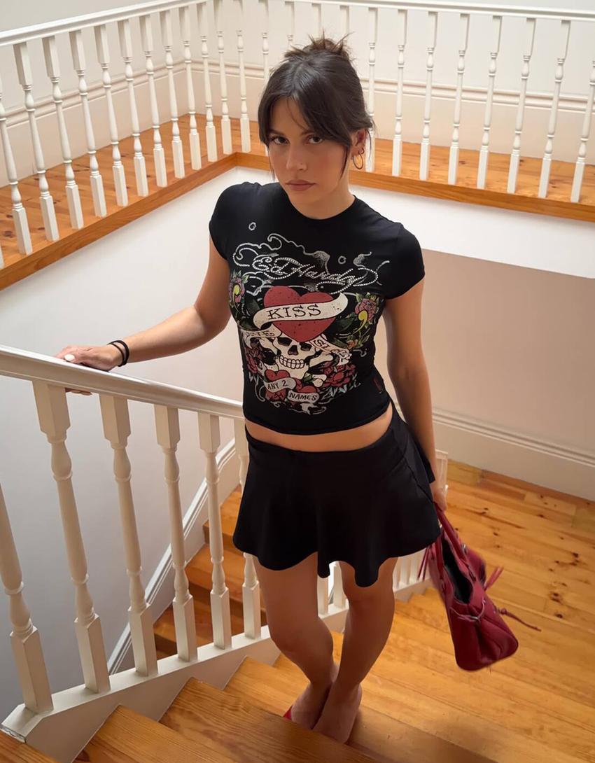 Jupe-short mini taille à nœud-Noir