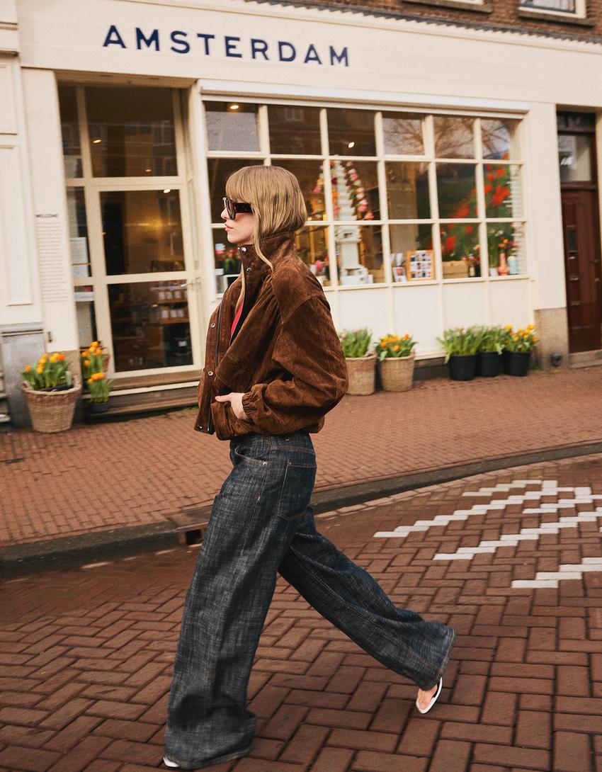 Düşük bel dokulu boyfriend jean-Mavi