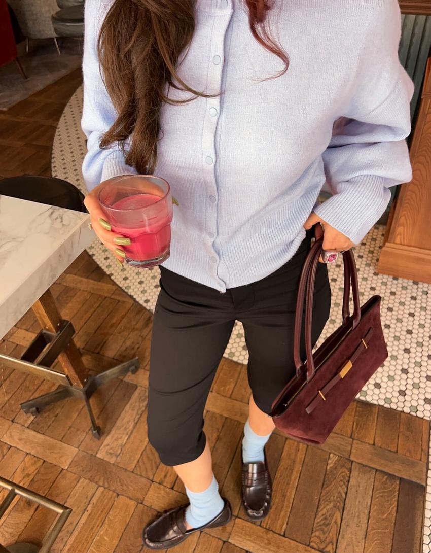 Gilet cintré en maille côtelée-Bleu clair