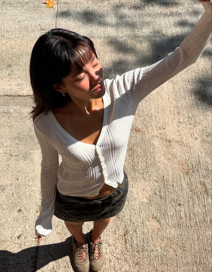 Print mini skirt-Khaki