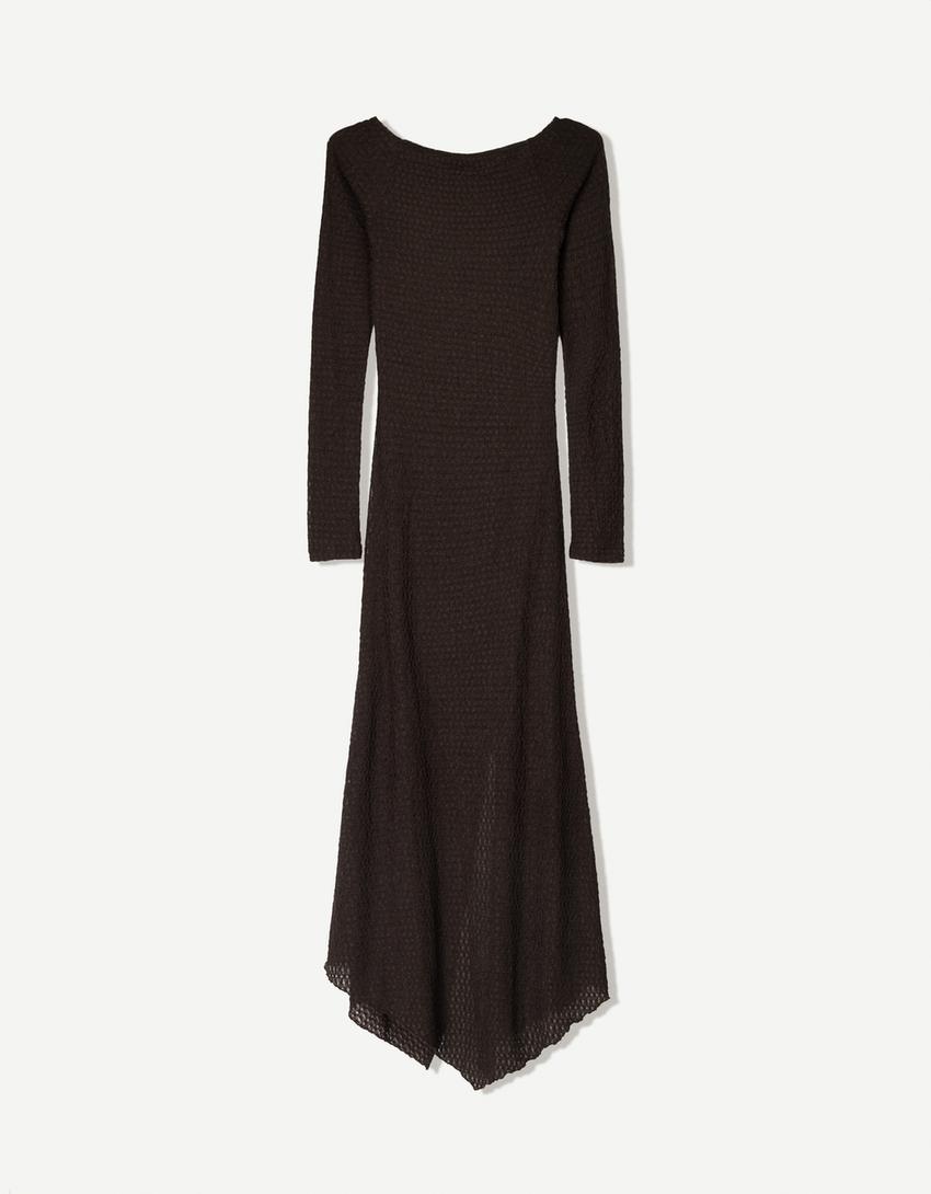 Rustic maxi dress with gathering-Brown-4