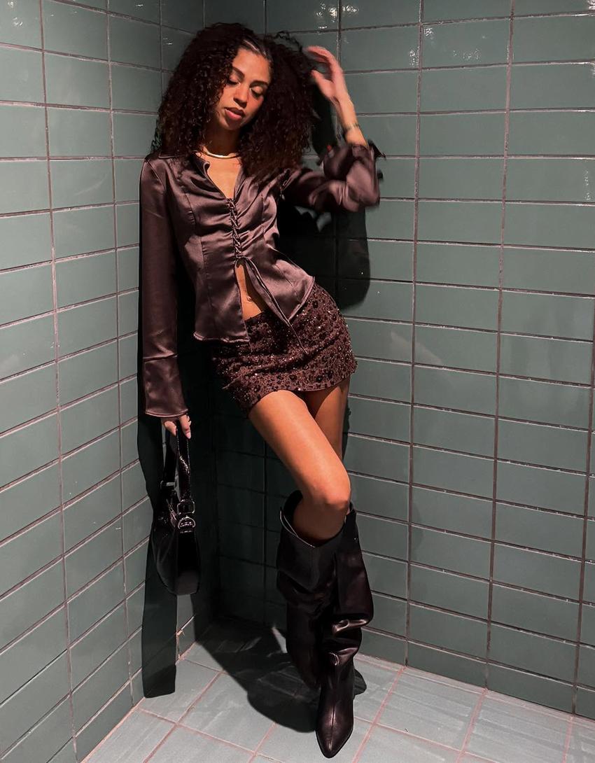 Suvarstomi satino marškiniai-Ruda