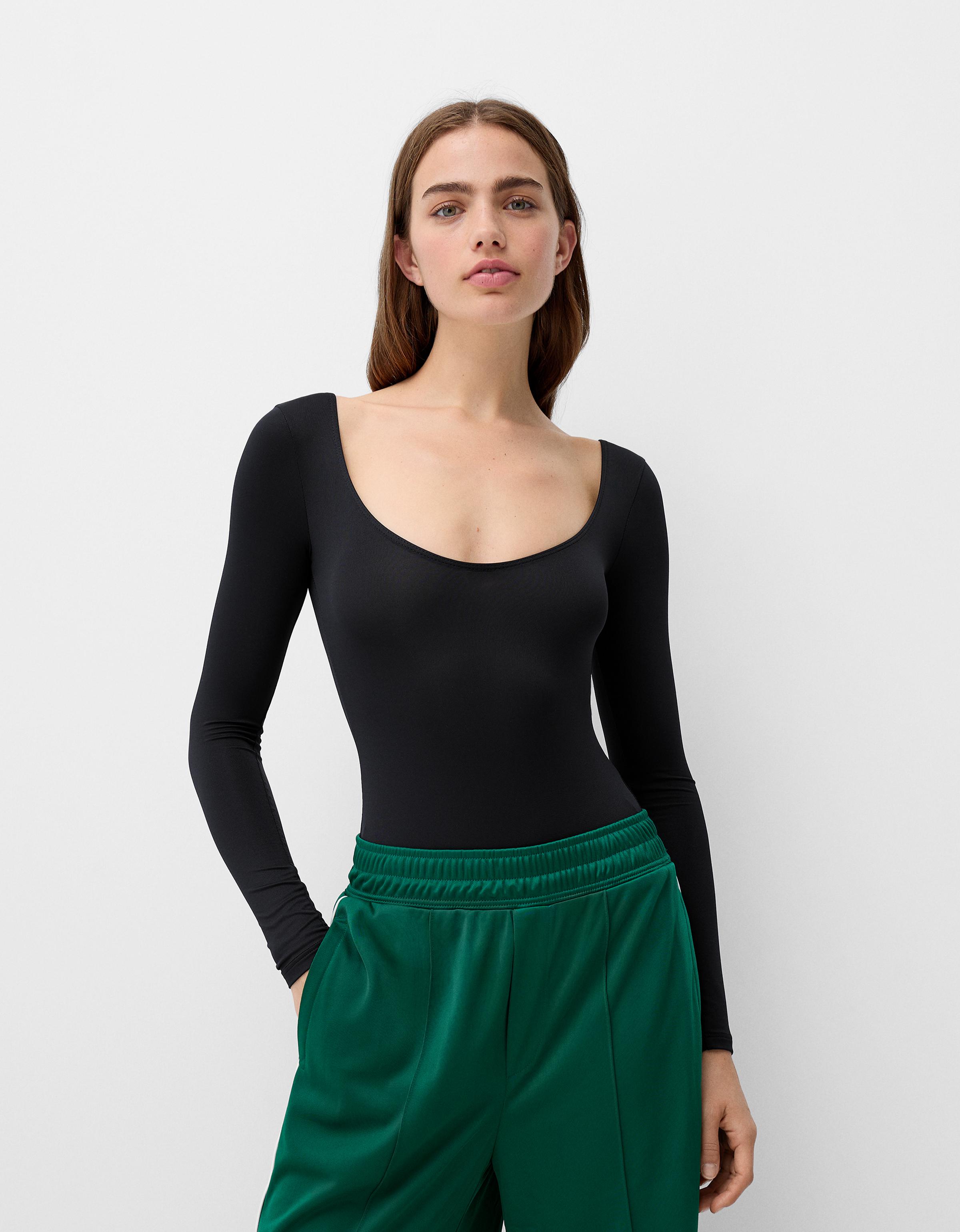 Bershka Langarmbody Damen M Schwarz