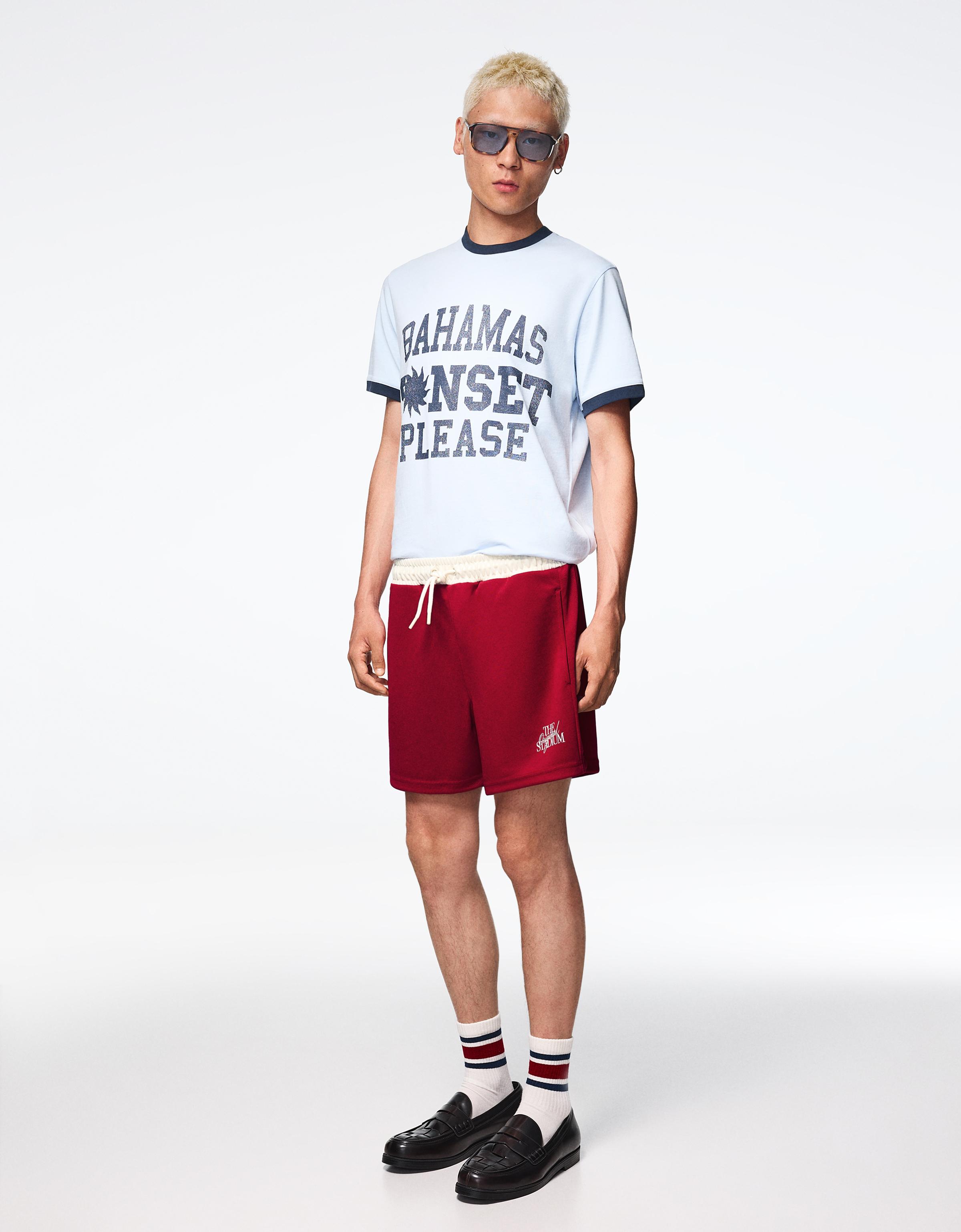 Bershka Bermuda Corta Parche Hombre Burdeos