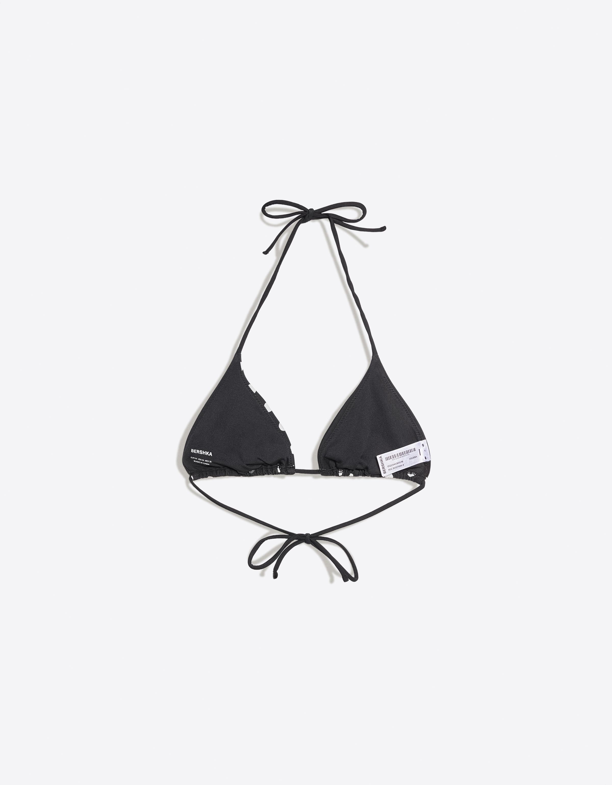 Polka dot triangle bikini top — Black