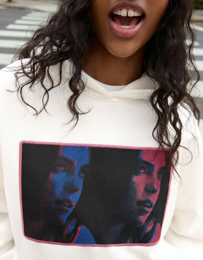 Billie Eilish print hood sweatshirt with hood sweatshirt-Off white