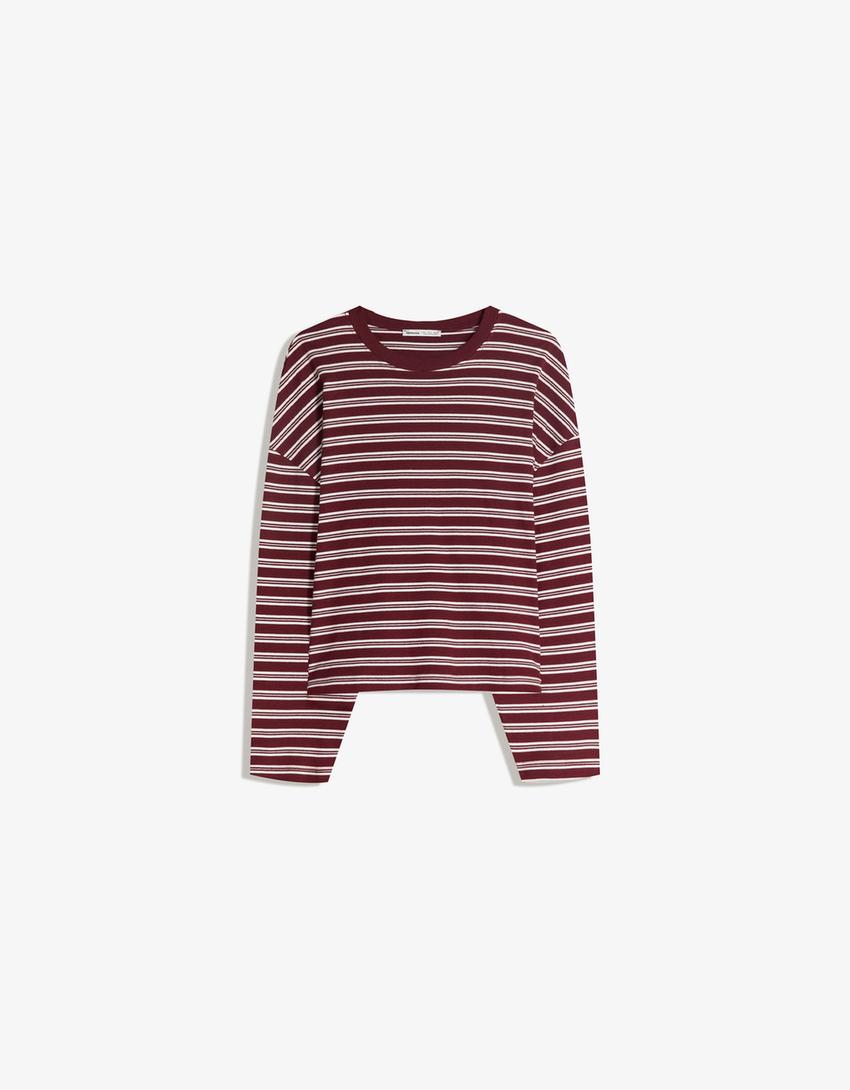 Langærmet T-shirt med print-Bordeaux