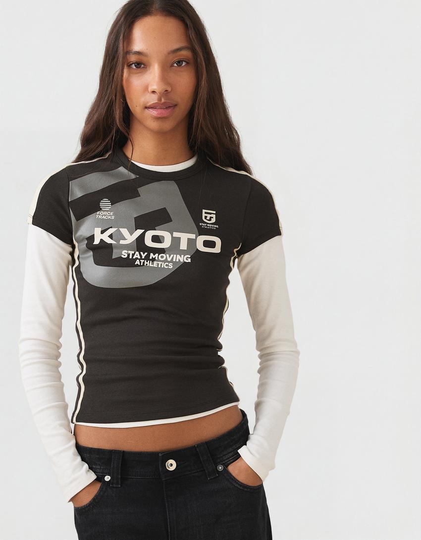 Short sleeve sport print T-shirt-Dark grey