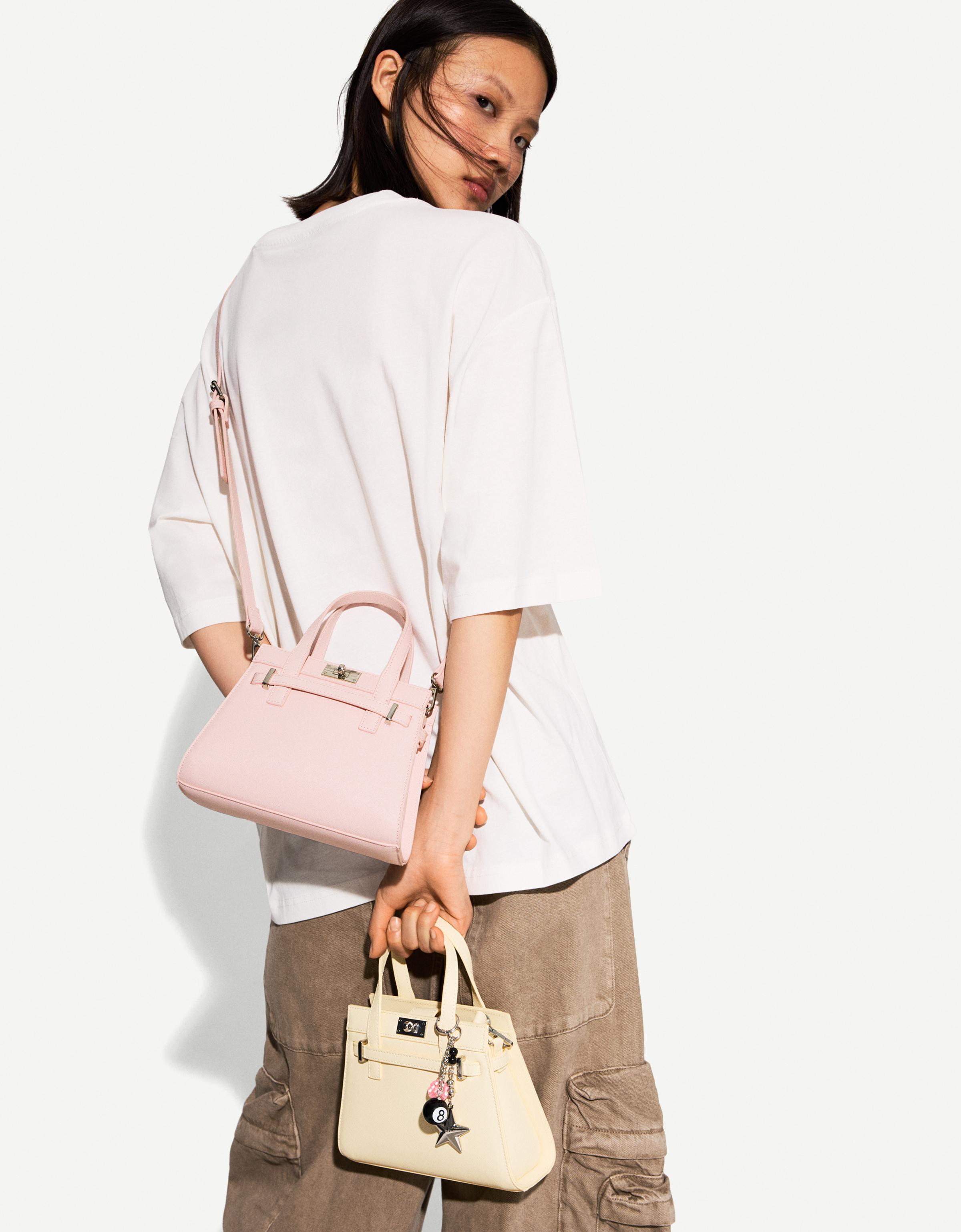 Bershka Kastenförmige Tasche Aus Saffiano-Leder Damen Rosa