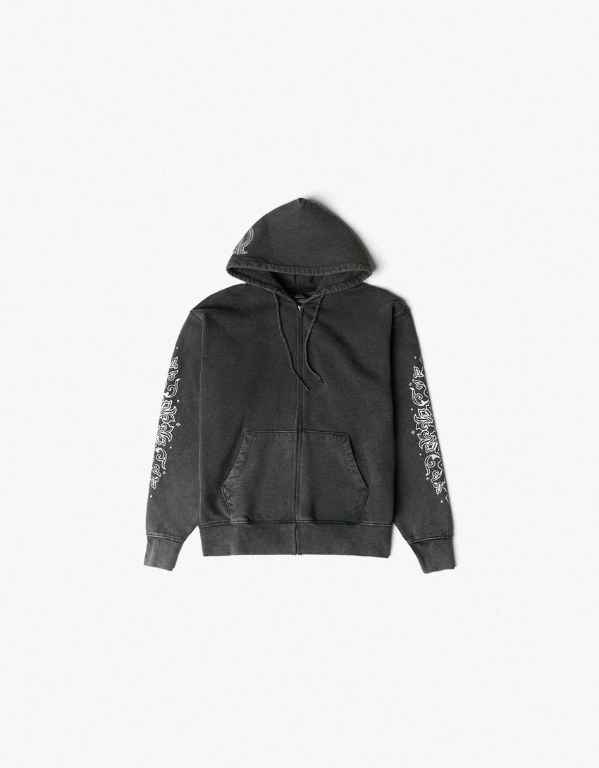 ARIES X BERSHKA yıkama efektli kapüşonlu sweatshirt-Gri
