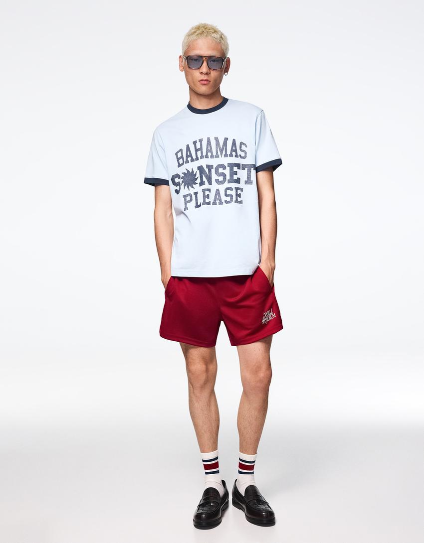 Bermuda shorts with patch-Burgundy