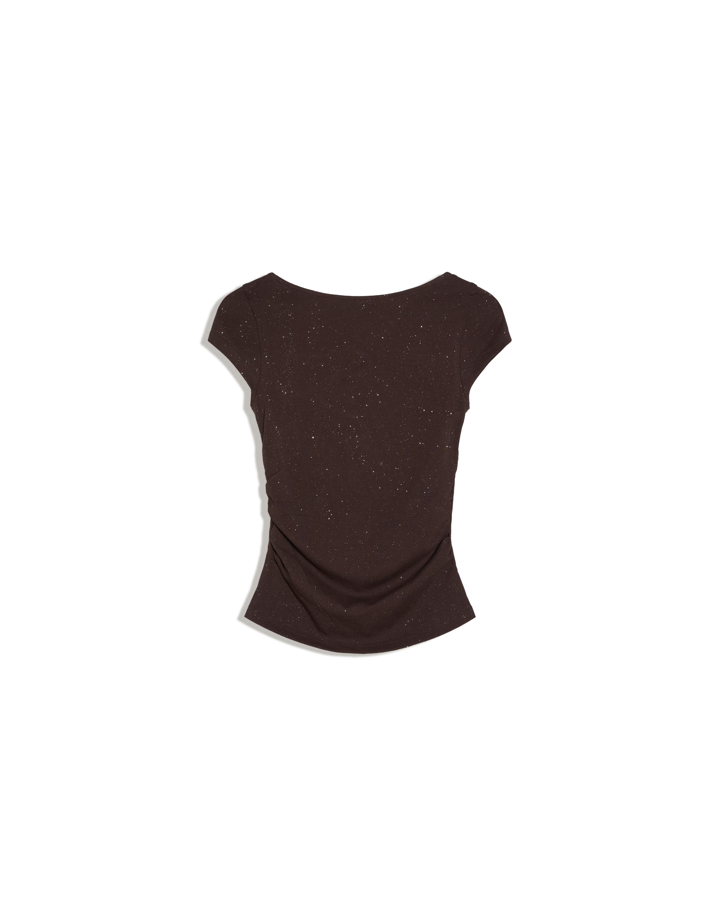 Boat neck T-shirt with knot back — Brown