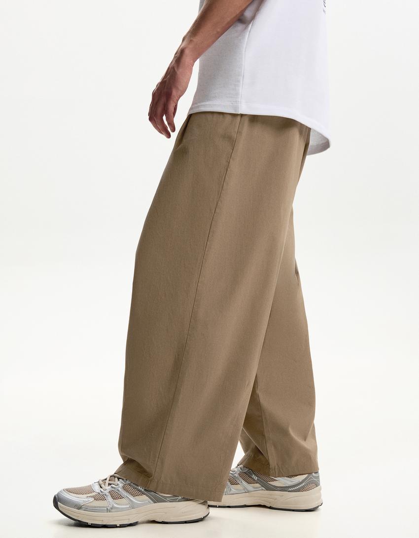 Hose aus Popelin im Super-Baggyhosen-Fit-Khaki-2