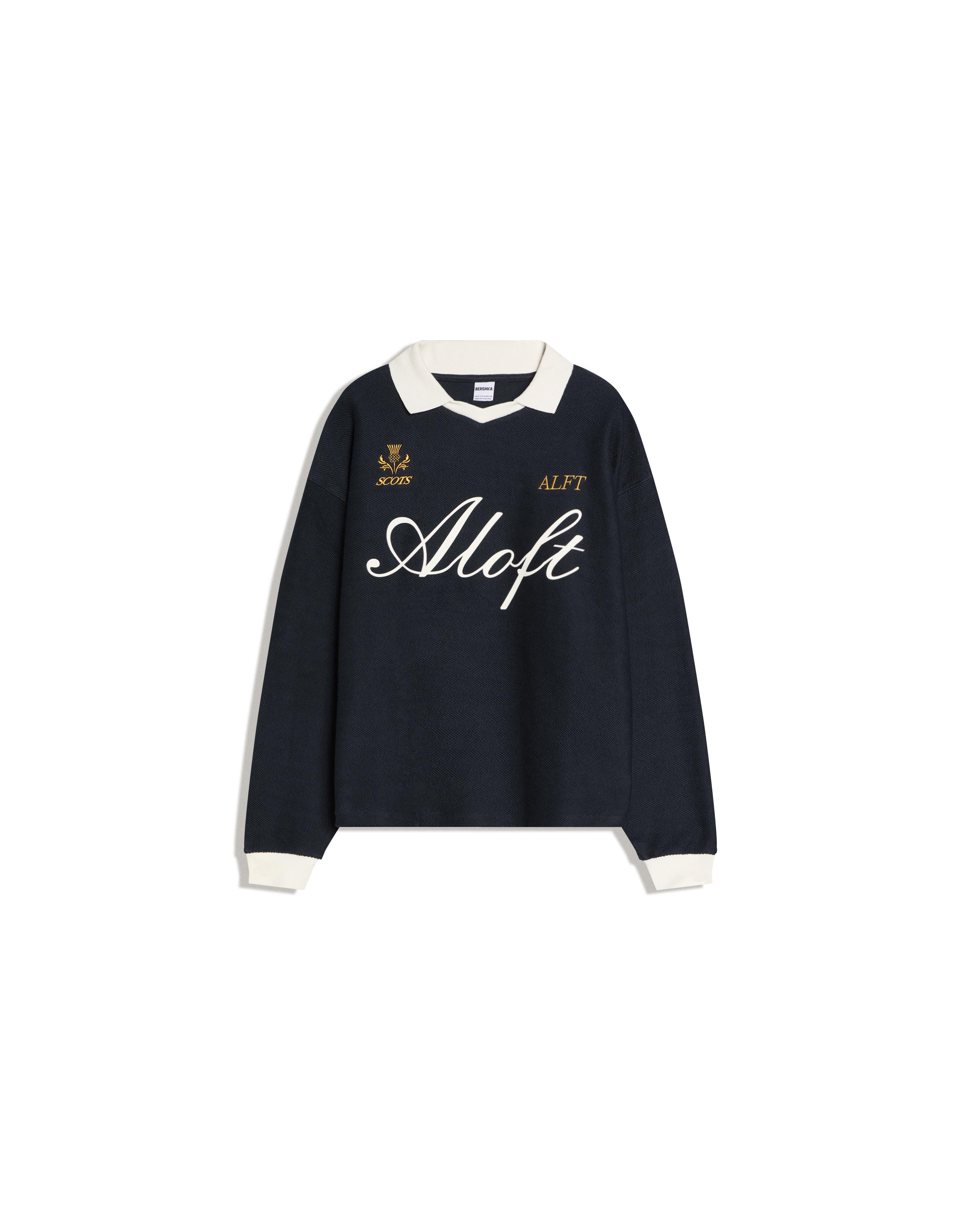 Baskılı boxy fit uzun kollu polo yaka tişört - Görsel 4