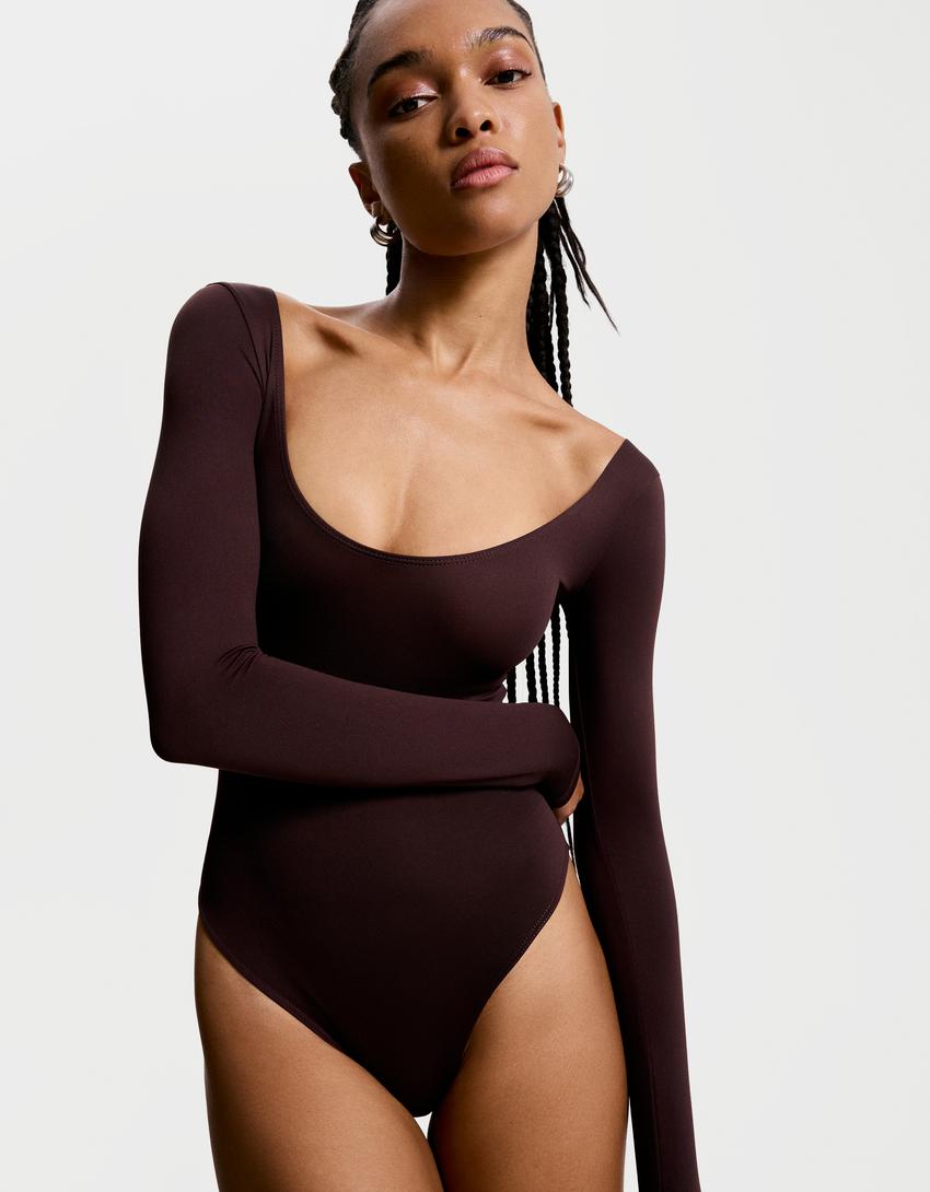 Body a maniche lunghe-Marrone-1