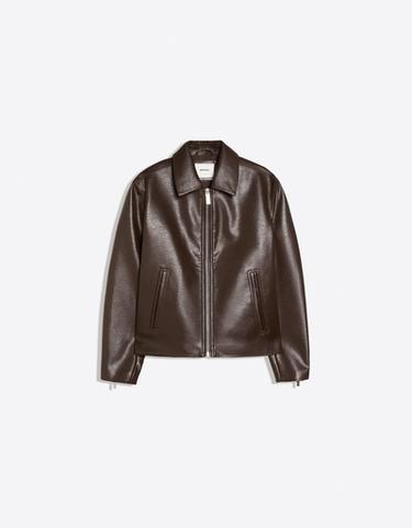 Boxy leather effect jacket — Brown 6