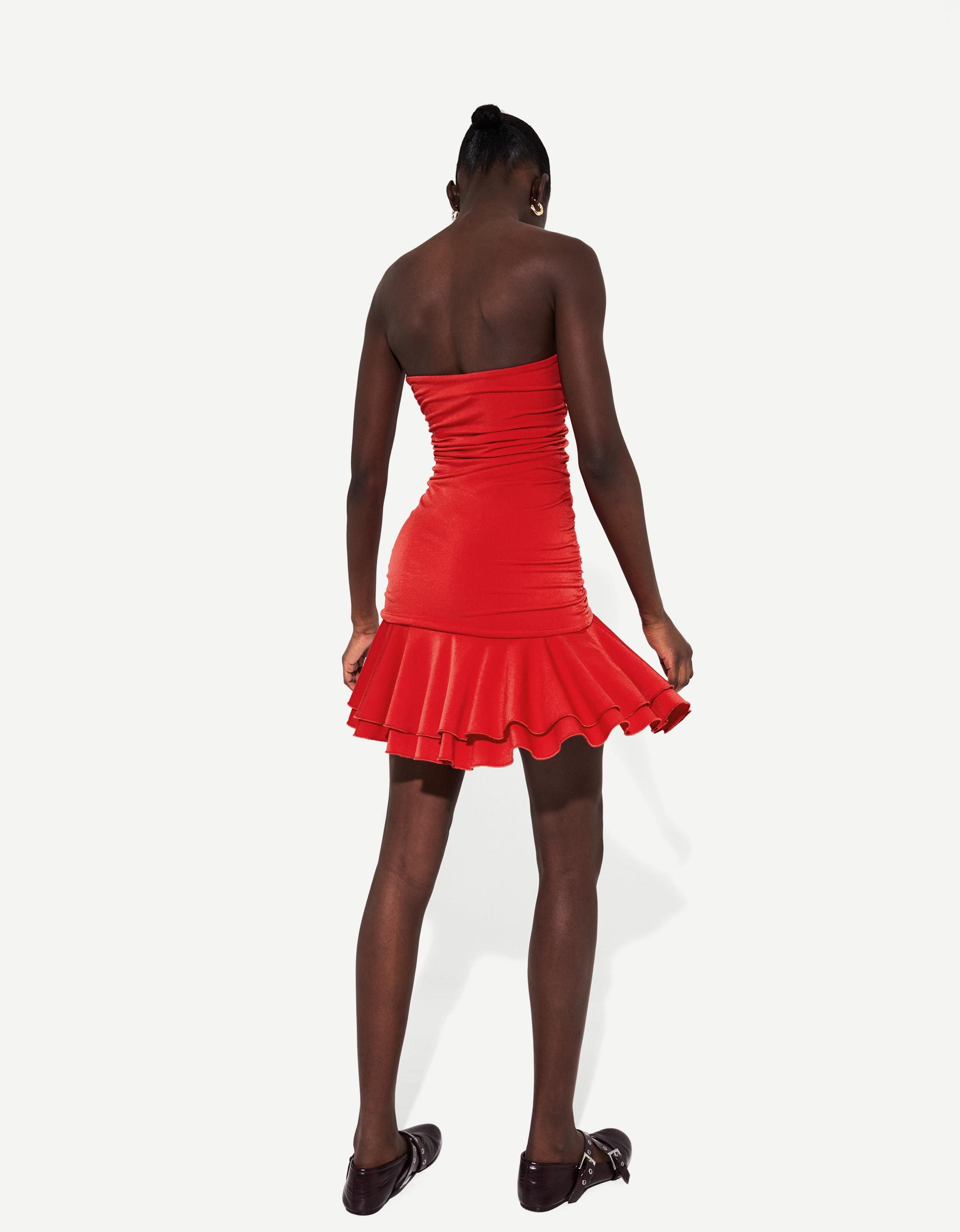 Bershka Drapiertes Minikleid Bershka Series Mit Volants Damen L Rot