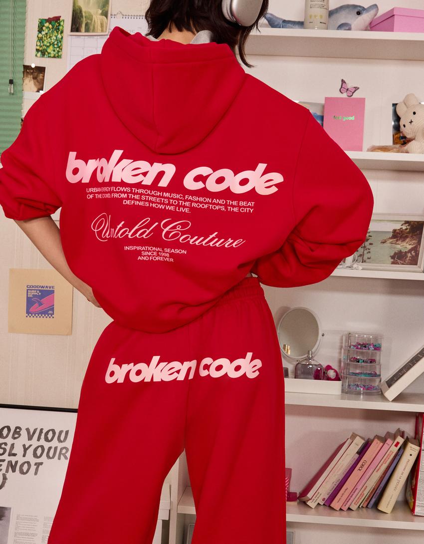 Sweatshirt capuz estampado-Vermelho