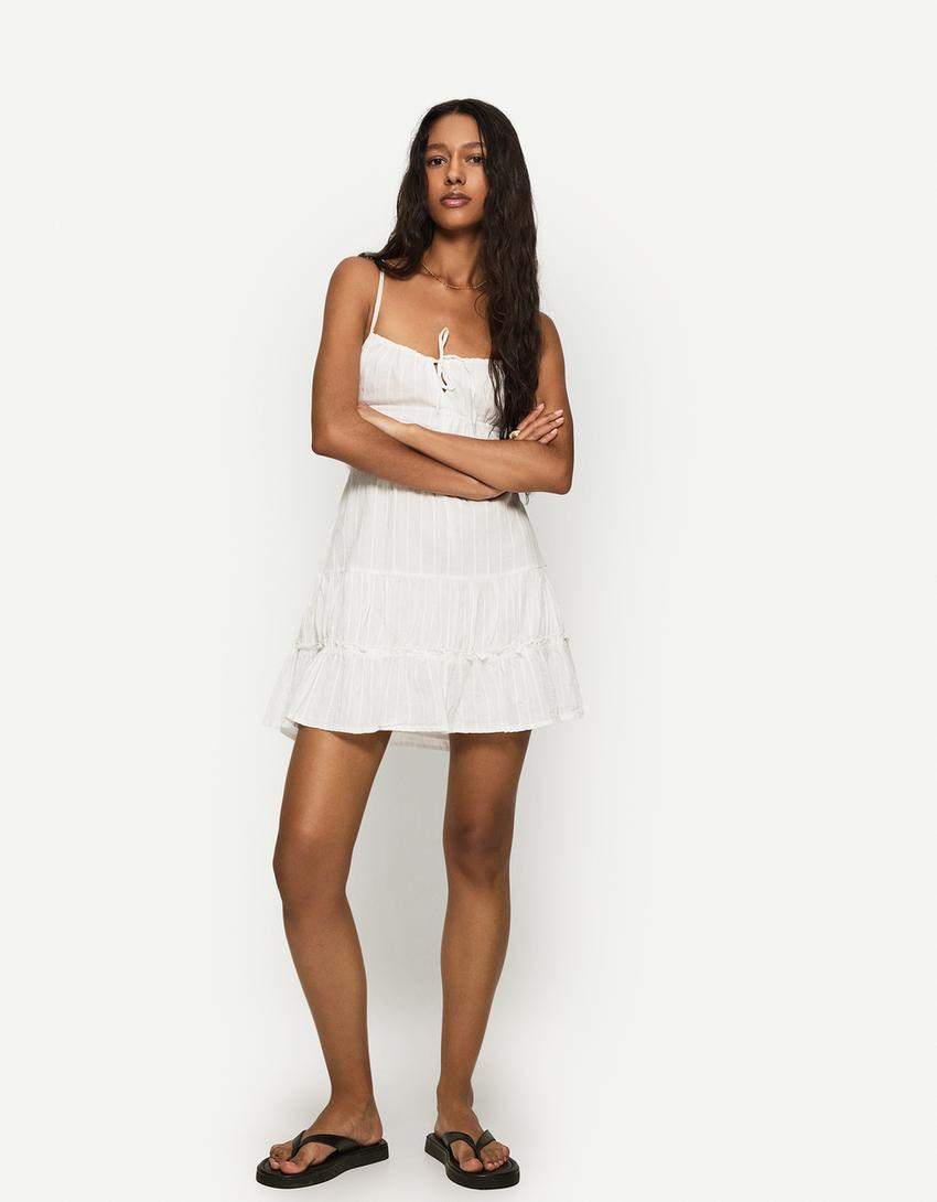 Flounce mini dress-White-0