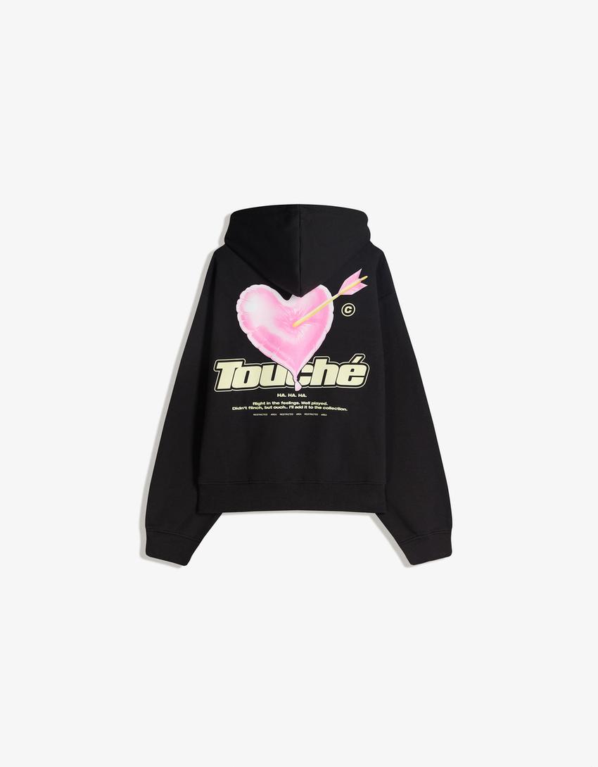 Moletom com capuz estampado-Preto